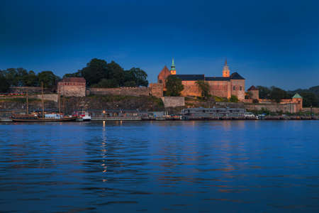 Oslo skyline at night with Akershusのeditorial素材