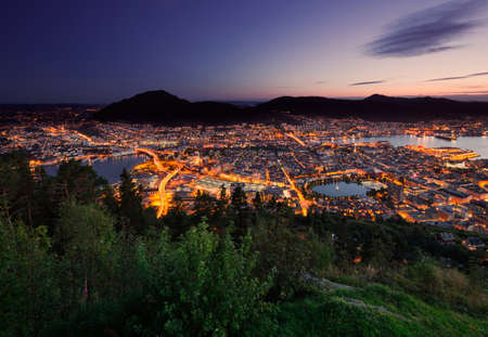 Bergen skyline from above during sunsetの写真素材