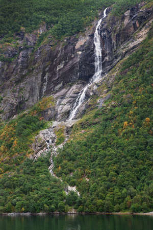 Waterfall in Geiranger fjordの写真素材