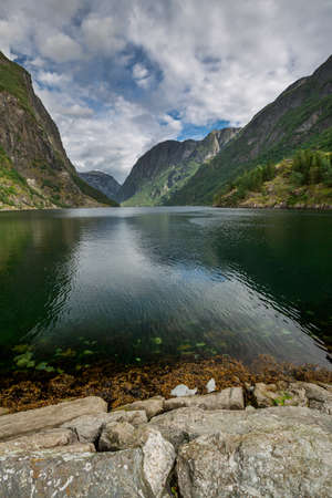 Aurlands fjord at Gudvangenの写真素材