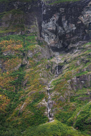 Waterfall in Geiranger fjordの写真素材