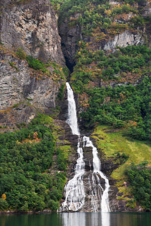 Waterfall in Geiranger fjordの写真素材