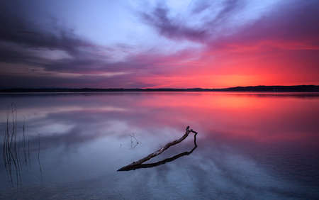 Lake of Starnberg with beautiful sunsetの写真素材