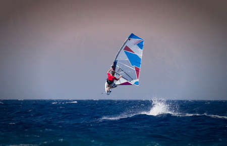 Windsurfing jump in Rhodes, Greeceの写真素材