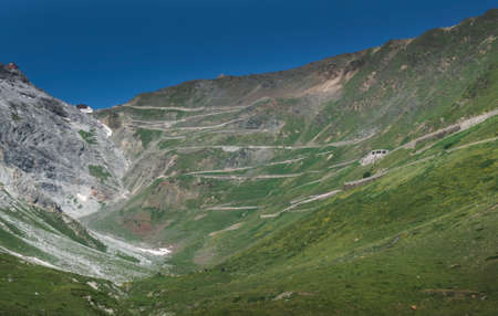 Steep road at Passo dello Stelvio in the Alps in Italyの写真素材