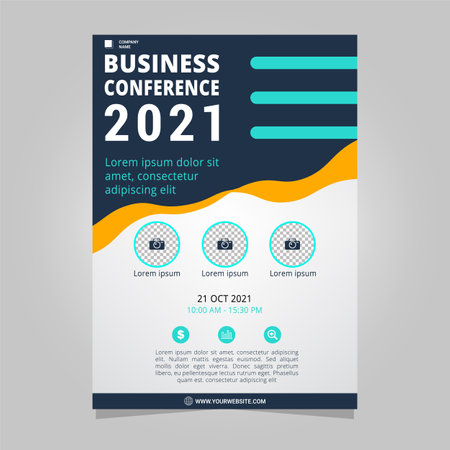Flat business conference brochure template with wavy shapesのイラスト素材