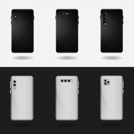 Realistic vector smartphone pack with back design, can be used for business designs, presentation designs or any suitable designs.のイラスト素材