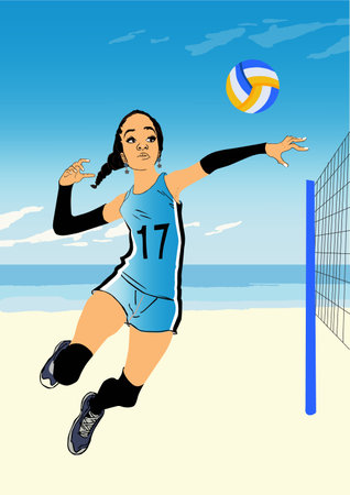 Girl playing volleyball illustration, can be used for business designs, presentation designs or any suitable designs.のイラスト素材