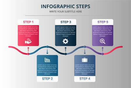 Gradient infographic steps with five options, can be used for business designs, presentation designs or any suitable designs.のイラスト素材