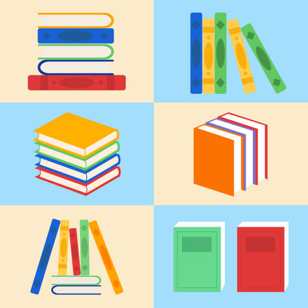Colorful library books collection, can be used for business designs, presentation designs or any suitable designs.のイラスト素材