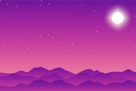 Flat moon and stars vector background, can be used for business designs, presentation designs or any suitable designs.のイラスト素材