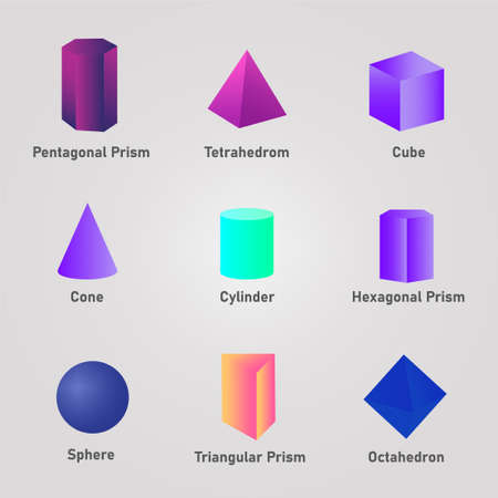 Colorful 3d shapes with names