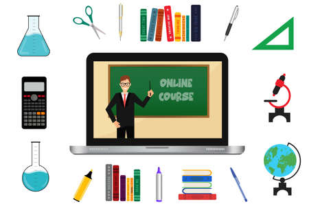 Online school education with laptop and school elementsのイラスト素材