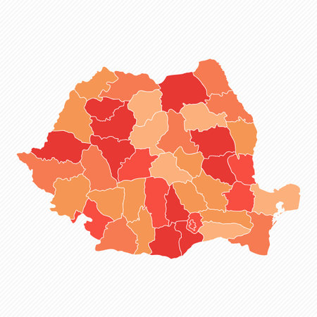 Colorful Romania Divided Map Illustration, can be used for business designs, presentation designs or any suitable designs.のイラスト素材