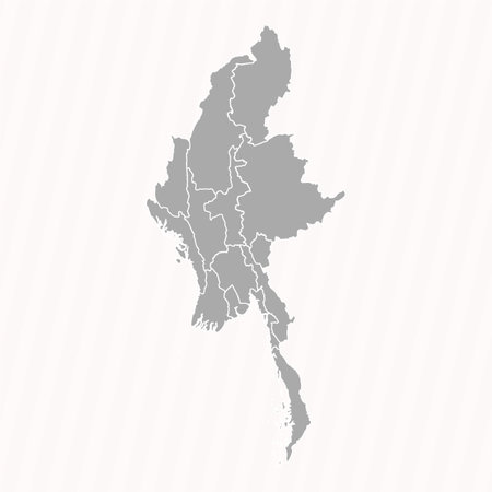 Detailed Map of Myanmar With States and Cities, can be used for business designs, presentation designs or any suitable designs.のイラスト素材