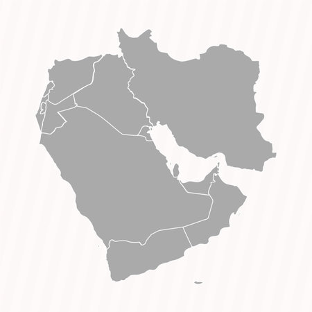 Detailed Map of Middle East With Countries, can be used for business designs, presentation designs or any suitable designs.のイラスト素材