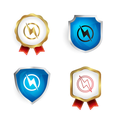 Abstract Electricity Badge and Label Collection, can be used for business designs, presentation designs or any suitable designs.のイラスト素材