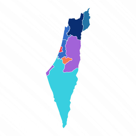 Multicolor Map of Israel With Provinces, can be used for business designs, presentation designs or any suitable designs.のイラスト素材