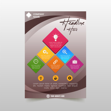 Beautiful Brown Curved Business Flyer Template, can be used for business designs, presentation designs or any suitable designs.のイラスト素材