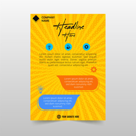 Yellow Retro Vintage Business Flyer Template With Sun Rays, can be used for business designs, presentation designs or any suitable designs.のイラスト素材