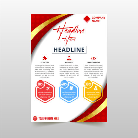 Modern Red and Gold Curved Flyer Template, can be used for business designs, presentation designs or any suitable designs.のイラスト素材