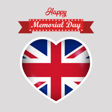 Happy Memorial Day United Kingdom Flag Heart Bannerのイラスト素材