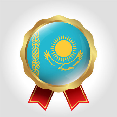 Creative Kazakhstan Flag Label Vector Designのイラスト素材