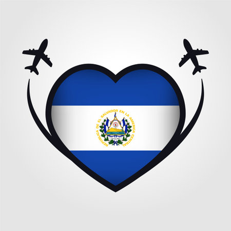 El Salvador Travel Heart Flag With Airplane Iconsのイラスト素材