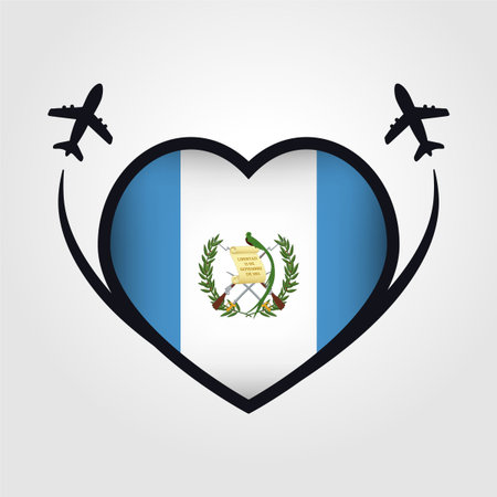 Guatemala Travel Heart Flag With Airplane Iconsのイラスト素材