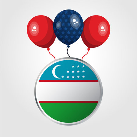 Celebration Uzbekistan National Flag With Balloonsのイラスト素材