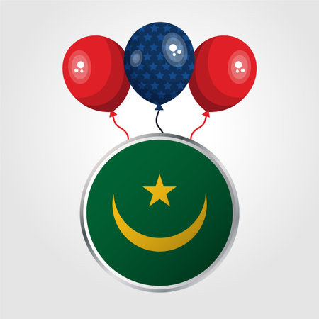 Celebration Mauritania National Flag With Balloonsのイラスト素材