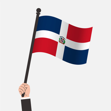 Hand Holding Dominican Republic Waving Flagのイラスト素材