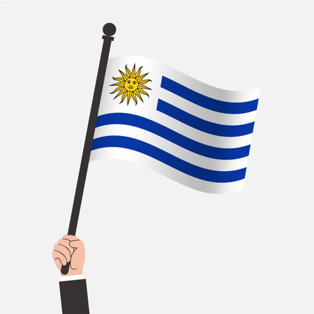 Hand Holding Uruguay Waving Flagのイラスト素材