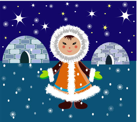Smiling inuit on the North poleのイラスト素材