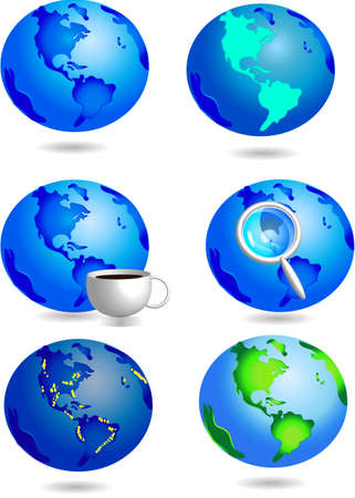 blue earth icons with coffeeのイラスト素材