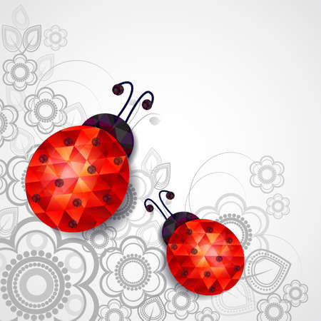 polygonal ladybud on a gray floral backgroundのイラスト素材