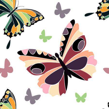 butterfly simple seamless pattern in color on white backgroundのイラスト素材