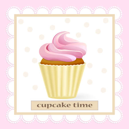 Cupcake with cream on a pink retro backgrowndのイラスト素材