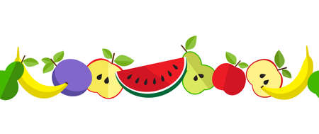 Tasty fruit pattern for your design in line. Background of fruit on a colorful backgroundのイラスト素材