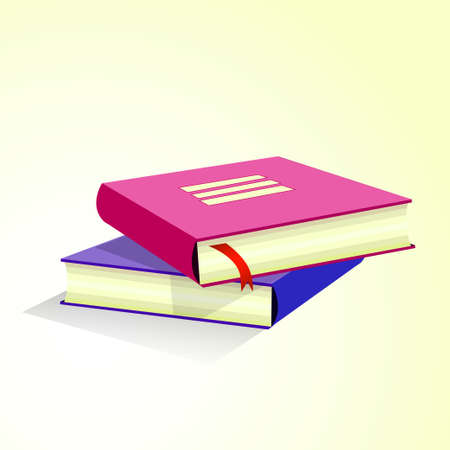 Stack of multicolored books on yellow background