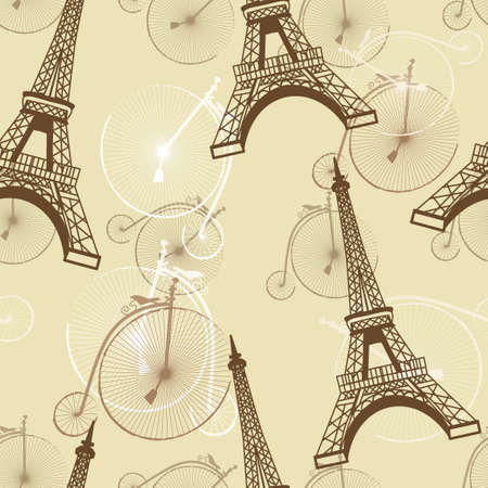 pattern with the Eiffel Tower and bicycles vectorのイラスト素材