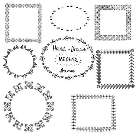 Set of circle polynesian tattoo styled frames on white backgroundのイラスト素材