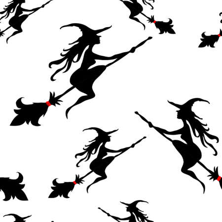 seamless background for Halloween with  witches on whiteのイラスト素材