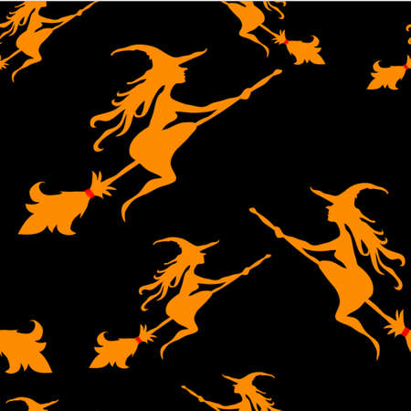 seamless background for Halloween with  witches on blackのイラスト素材