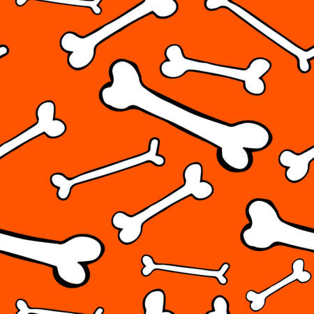 Vector seamless pattern with hand drawn bones on orangebackgroundのイラスト素材