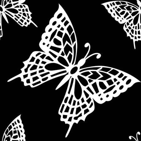 Seamless background of black and white butterflies Vectorの写真素材