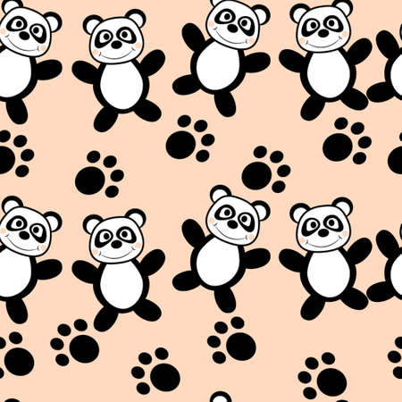 Panda seamless with foot print on a white background for kidsのイラスト素材