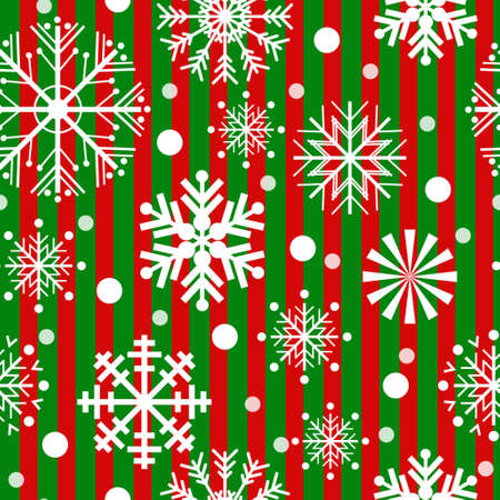 Seamless pattern with snowflakeswith green and red stripesのイラスト素材