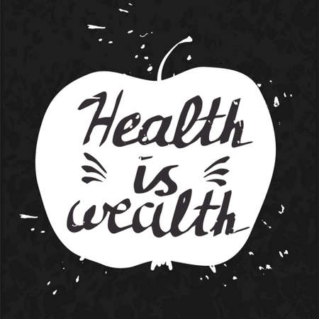 Hand drawn typography poster health is wealth in appleのイラスト素材