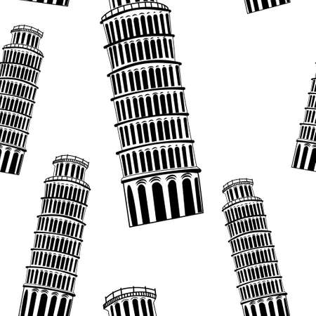 Sketch Pisa tower vector vintage seamless patternのイラスト素材